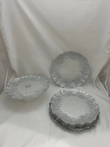 "Juego de platos de pedestal de plata copo de nieve de Navidad Akcam 8"" y 6 platos para servir 8""" - Imagen 1 de 9