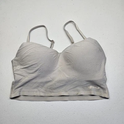 PINK Victoria's Secret Women Bra Small Light Gray Bralette Crop Wireless - Image 1 of 4