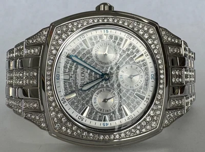 Bulova SS Crystal Pave Men's Day Date Multifunction Watch 96C002 [125WES] - Image 1 of 4