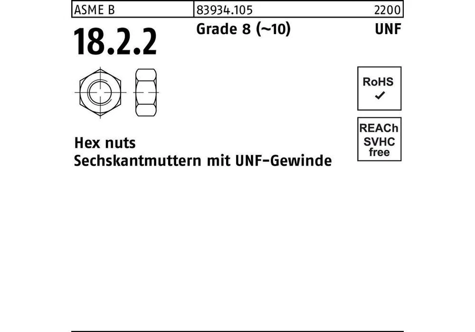 Reyher Sechskantmutter R 83934 m.UNF-Gewinde 7/16 Grade 8 (~10) - Bild 1 von 1