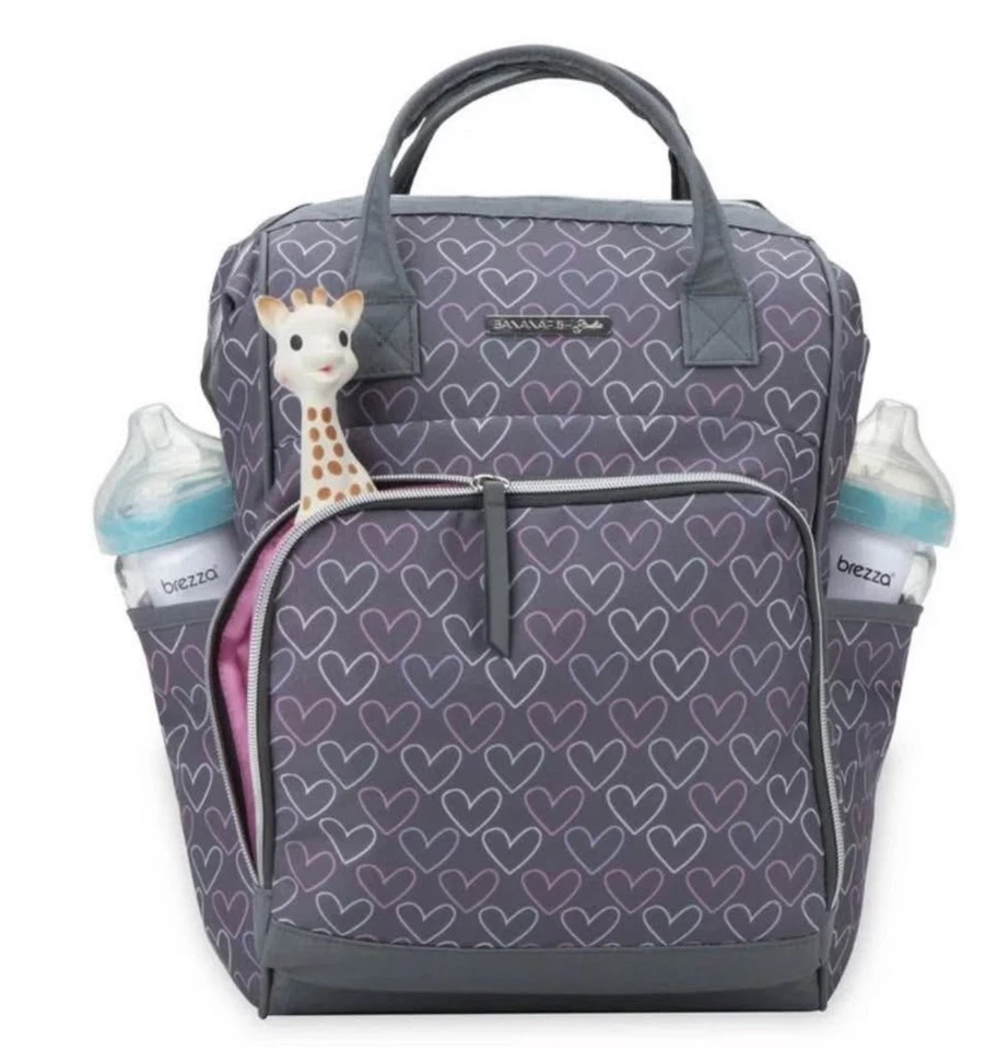Diaper Bag Backpack Bananafish Gray & Pink - Hearts - Polyester  - Image 1 of 4