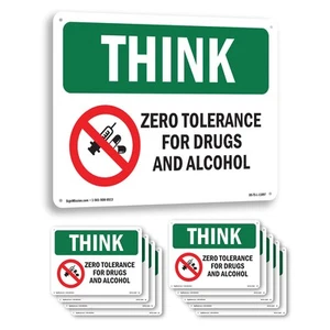 Zero Tolerance For Drugs With Symbol OSHA Think Sign Or Decal - 5 or 10 Pack - Picture 1 of 43