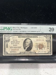 SASA 1929 Bay City Michigan $10 First National Bank Pmg Vf20 - Picture 1 of 2