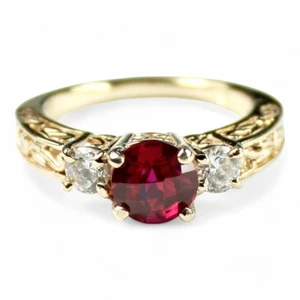 Created Ruby w/ 2 Accents, 10KY or 14KY Gold Engagement Ring, R254 - Picture 1 of 5