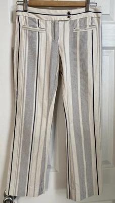 Cartonnier Charlie Crop Flare pants Sz 4 Striped Flat Front Cotton Office Preppy - Image 1 of 4