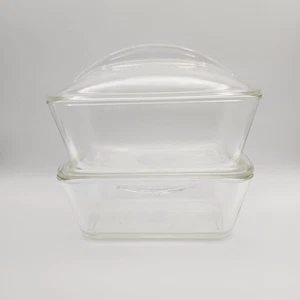 Vtg Westinghouse Clear Glass Lot Of 2 Refrigerator Loaf Pan Dish Dome w/ Fin Lid - Picture 1 of 21
