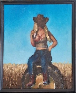 Original Ölgemälde Impressionismus Summertime Cowgirl Sexy Handgemalt  Erotik - Bild 1 von 10