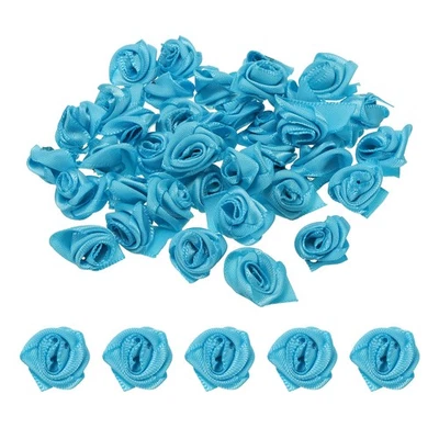 50Pcs Mini Satin Ribbon Roses Fabric Flowers Embellishments Rosettes Blue Foto 1 de 4
