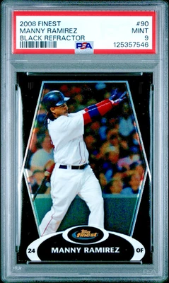 2008 TOPPS FINEST BLACK REFRACTOR #90 MANNY RAMIREZ RED SOX #/99 PSA 9 MINT POP2 - Image 1 of 2