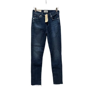NUEVO AGOLDE Sophie Pantalones de mezclilla ajustados de tiro medio cortos talla 25 Claremont lavado oscuro - Imagen 1 de 9