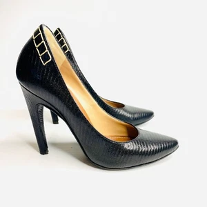 PROENZA SCHOULER Sz 4.5 Black Leather Animal Print Pumps New York Designers - Picture 1 of 12
