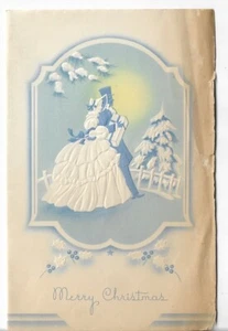 Vtg Christmas Card approx 5.5 x 3.5" - Fancy Dressed Couple Walking Through Snow - Picture 1 of 3