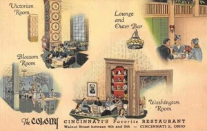 Postal vintage de lino de los años 40 bar habitación victoriana de Cincinnati, Ohio COLONY RESTAURANT - Imagen 1 de 2