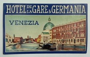 Etiqueta/pegatina de equipaje original vintage Hotel De La Gare & Germania Venezia - Imagen 1 de 2