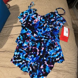 Magic-suit Women's Size 12 Blue Layered Slimming Tankini Swimsuit Top - Picture 1 of 3