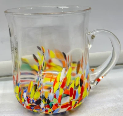 Taza de cristal de mosaico de confeti de Murano manchas amarillas Italia nueva con etiquetas Foto 1 de 4