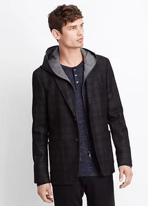 Vince Black Wool Blend Plaid Blazer with Removable Hood - $695 MSRP - Size 38 - Picture 1 of 7