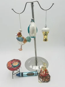 Mercury Glass Ornament Lot Kurt Adler Rooster Bbq Grill Blue Penguin Campfire + - Picture 1 of 16