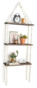 Macrame Wall Hanging Shelf 3 Tier Wood Floating Shelves with Cute Woven Rope - Picture 1 of 7