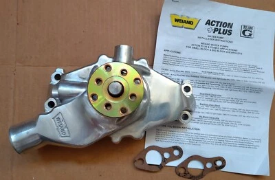 NUEVA BOMBA DE AGUA WEIAND ACTION+PLUS CHEVY S/B ALUMINIO PULIDO CORTO #9208P Foto 1 de 4