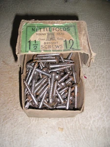 1 1/2"x 12 SCHLITZKOPF helle Rundkopf HOLZSCHRAUBEN VINTAGE NESSELFALTEN x 25 - Bild 1 von 1