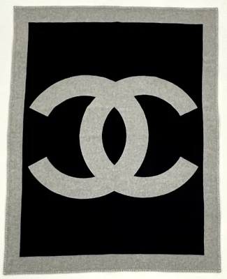 Chanel Logo Black Grey Merino Wool Cashmere Blanket - Image 1 of 4