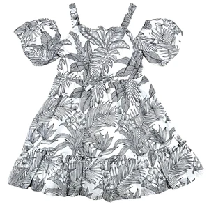 Janie and Jack Girl Palm Cold Shoulder Dress White Palm Print Size 4 - Picture 1 of 10