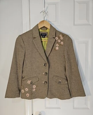 Blazer American Eagle Mujer Pequeño Algodón Tweed Bordado Flores Forrado Foto 1 de 4
