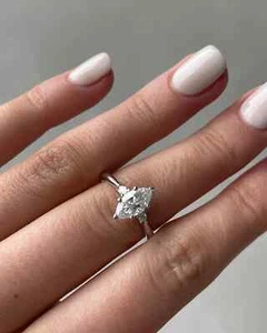 1.26CT Marquise Lab Grown Diamond Three Stone Mother's Day Ring 14k White Gold - Picture 1 of 13