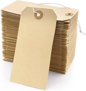 Blank Manila Shipping Tags with Elastic String - 120 PCS Strung Cardstock Paper - Picture 1 of 12