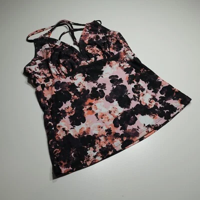 NUEVO Tankini Top Bikini Traje de Baño Negro Rosa Floral Forma *Sin Sujetador Copas Talla Mediana Foto 1 de 4
