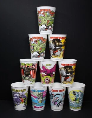 Vintage 7/11 SLURPEE Plastic CUPS MONSTER SERIES 8 different cups 10 Total - Image 1 of 2