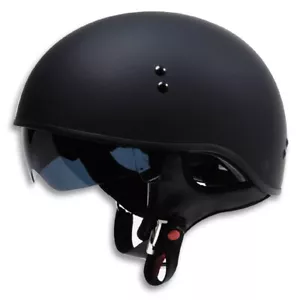 1/2 Shell Motorcycle Helmet Integrated Drop Down Sun Visor T55 Flat Black XS - Picture 1 of 2