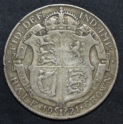 Media corona Gran Bretaña Jorge V 1921 - plata .500 - KM#818.1a - envío gratuito Foto 1 de 2