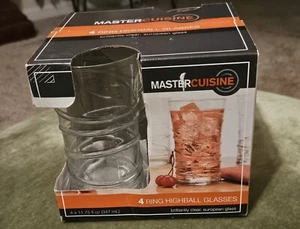 Master Cuisine Set Of Four Ring Highball 11.75floz New Vtg Clear European Glass - Picture 1 of 9
