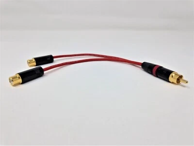 RCA Phono Y Splitter Adapter Lead 1 Male to 2 x Female Van Damme Cable 15cm - Image 1 of 4