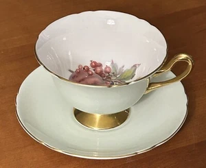 Shelley Summer Fruit Gainsborough Shape Bone China Cup & Saucer Vintage Green - Picture 1 of 8