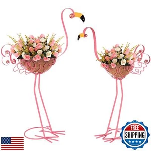 SUNREEK 2Pack Metal Flamingo Planters Plant Pots, Pink Flamingo Flower Pots w - Picture 1 of 5