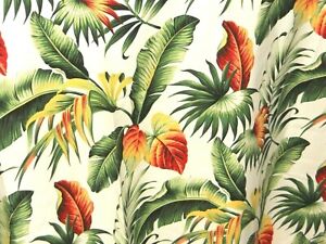 PAIR 82x52 Tropical Hawaiian Cotton Barkcloth Fabric Drapes ~Ahiki-White~