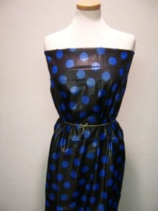 DESIGNER FABRIC SPARKLING ITALIAN SILK BLACK W/ BLUE DOTS SHOT IN METALLIC GOLD - Picture 1 of 8