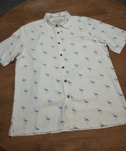 Island Republic short sleeve shirt Size L Beige with Turquoise flamingo design - Picture 1 of 4