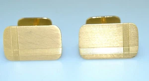 D-B 14K YELLOW GOLD ROUNDED RECTANGLE CUFFLINKS WITH LINE DESIGN 7.2 GRAMS - Picture 1 of 5
