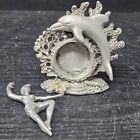 TWO Miniature Pewter Figures Dolphin w/Pearls FRame & Pixie Fairy Sunglo Denicol