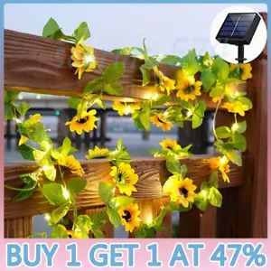 Solar Sunflower String Lights Artificial Flower LED Hanging Garland Fairy Lights - Picture 1 of 12
