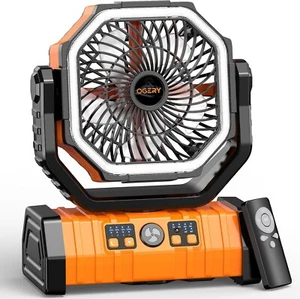 20000mAh Rechargeable Battery Portable Fan with LED/USB Powered 90° Oscillating - Picture 1 of 3