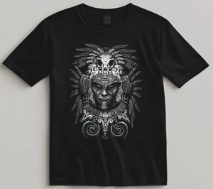 Aztec Warrior Chief Shirt Tribal Skull Art Graphic Tee for Men Urban Style - Bild 1 von 4
