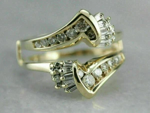 1.00Ct Simulated Diamond Solitaire Guard Wrap Enhancer Ring 14K Gold Plated - Picture 1 of 5