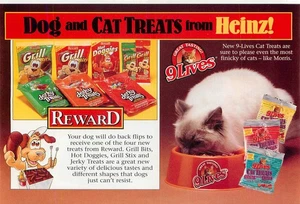 Magazine Print Ad HEINZ 1994 Cat & Dog Treats Hot Doggies Grill Bits 9Lives 1/2p - Picture 1 of 1