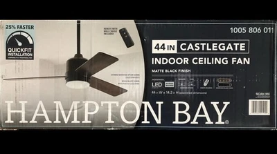 Hampton Bay Castlegate 44 in. Indoor Integrated LED Matte Black Ceiling Fan New - Image 1 of 3