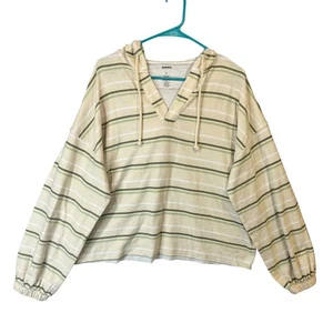 Sonoma Damengröße Large Pullover Hoodie cremefarben & grün gestreift Langarm gebraucht, in einwandfreiem Zustand - Bild 1 von 8